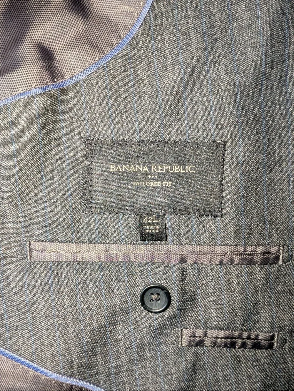 Banana Republic Tailored Fit Blazer Jacket Mens 42L Gray Blue Pinstripe